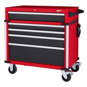 lot 1 image: Milwaukee High Capacity 36 in. 5-Drawer Roller Cabinet Tool Chest, Red  - Retail $598.00