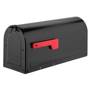 lot 24169 image: Architectural Mailboxes -  Post Mount Mailbox Black with Red Flag - Retail $24.14