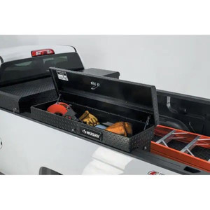lot 24237 image: Husky - 46.8 in. x 15.7 in. x 13.3 in. Matte Black Aluminum Low Side Truck Box - Retail $259.00