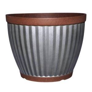 lot 24260 image: Classic Home & Garden - Spokane 16 in. Galvanized Resin Planter with Copper Rim - Retail $19.99