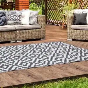 lot 24266 image: Gray and White - 6 x 9 ft. Moroccan Polypropylene IndoorOutdoor Area Rug - Retail $52.99