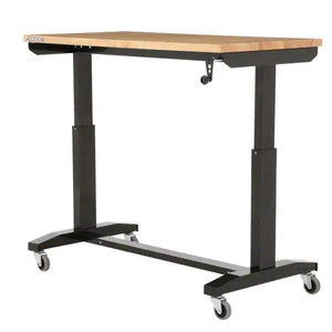 lot 24288 image: Husky - 46 in. W x 24 in. D Steel Adjustable Height Solid Wood Top Workbench Table in Black - Retail $199.00