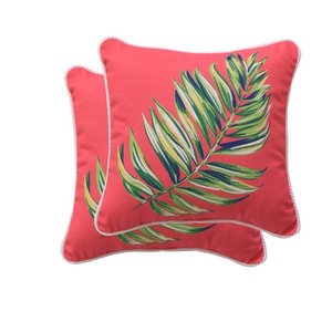 lot 24294 image: 16 in. Maui Palm Square Outdoor Throw Pillow (2-Pack) - Retail $34.99