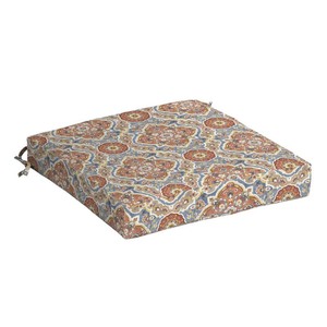 lot 24296 image: Arden Selections - 21 x 21in.  Browna and Blue Medallion Square Seat Pad Outdoor Seating Cushion - Retail $42.99