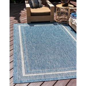 lot 24267 image: Outdoor Soft Border Blue - 6 0 x 9 0 Area Rug  - Retail $130.49