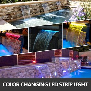 lot 24298 image: VEVOR Pool Fountain Stainless Steel (23.6 in. W x 4.5 in. D x 3.1 in. H)  Pool Waterfall with LED Strip Light Waterfall Spillway - Retail $124.99