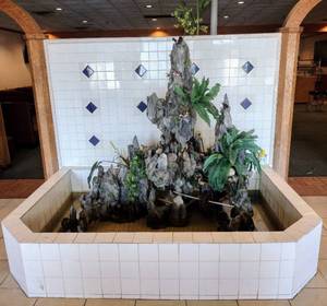 lot 98 image: Large Koi Pond Sculpture - Approx 7 W x 7 H x 4 W - Appears to be Grouted In