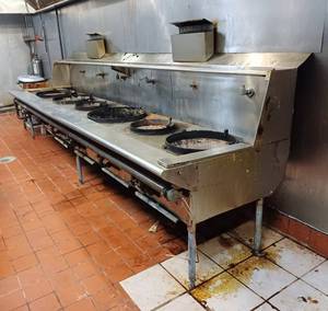 lot 103 image: Commercial Gas, 6 Burner, WOK Stove - 13 9 Wide