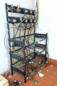 lot 109 image: Taprite Bag In Box Syrup Incline BIB Rack Shelves w Flojet Pumps for Fountain Soda (39 W x 20 D x 61 H)