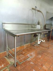 lot 114 image: 6 ft Wide Soil Dishtable, Left to Right Flow, 30 Deep - 19Wx19Dx5H Pre-Rinse Sink wBasket Drain & Faucet Assembly