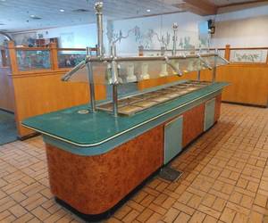 lot 118 image: 13 Ft Long, Large Serving Buffet Steam Table w Glass Sneeze Guard & Storage Below (40 Wide)