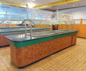 lot 120 image: 13 Ft Long, Cold Food Serving Buffet Table w Glass Sneeze Guard & Storage Below (42 Wide)