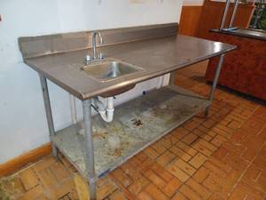 lot 123 image: 6 ft Wide Table with Small Sink & Shelf (30 D x 42 H)