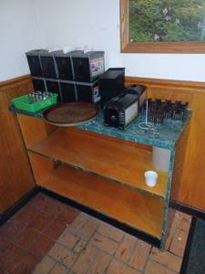lot 149 image: Shelf & Contents - Napkin Holders, Sugar Packet Holders, Check Holders & More (Shelf 4 W x 18 D x 35 H)