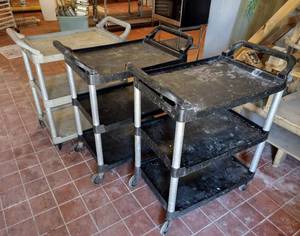 lot 204 image: Lot of 3 - Rolling, 3 Shelves Utility Carts, 37 H x 18.5 W x 34 D