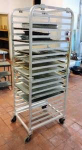 lot 205 image: Rolling Bakery Rack (70 H x 27 D x 21 W) - for Full Size Sheet Pans Includes Pans