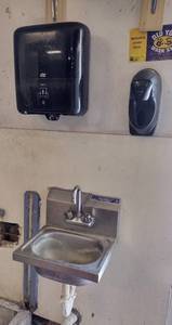 lot 218 image: 15 x 15 Wall Mounted Sink with Paper Towel & Soap Dispenser