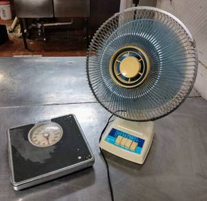 lot 219 image: Vintage Montgomery Ward 12 Oscillating (Blue Blades) Fan w3 Speed Retro  Bonus Scale - Both are Working