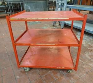 lot 239 image: Red Metal Rolling Cart - 35 W x 24 D x 34.5 H