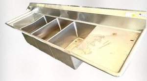 lot 3982 image: Stainless steel three compartment sink