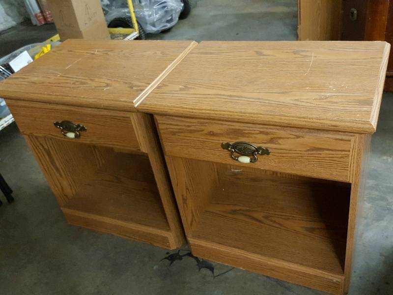 lot 1012 image: A pair of by the bed night stands with drawers.  Starter kit for newly weds.