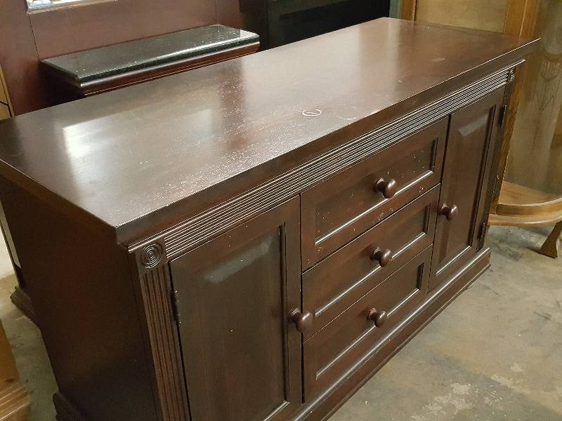 lot 1017 image: Real wood with dark stained changing table  dresser 52 wide X 20 deep and 33 off the floor.