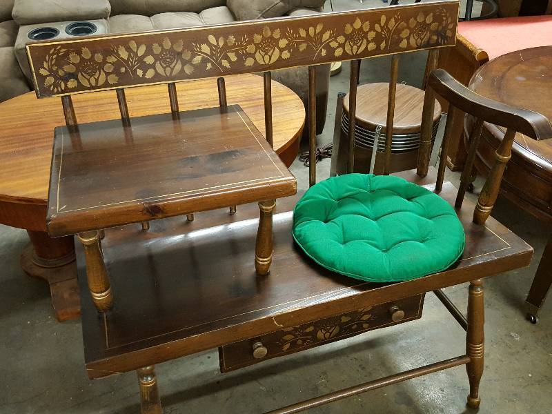 lot 1027 image: Im tired of using the word Vintage, can we just call this an antique telephone side chair with a drawer