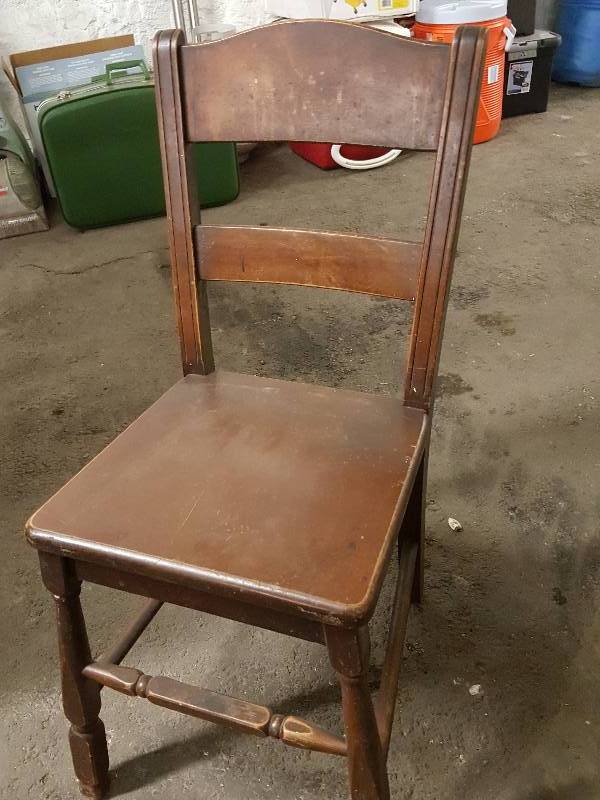 lot 1037 image: 50s sturdy wooden chair needs to be in a First Monday store.  From a formal dining room set