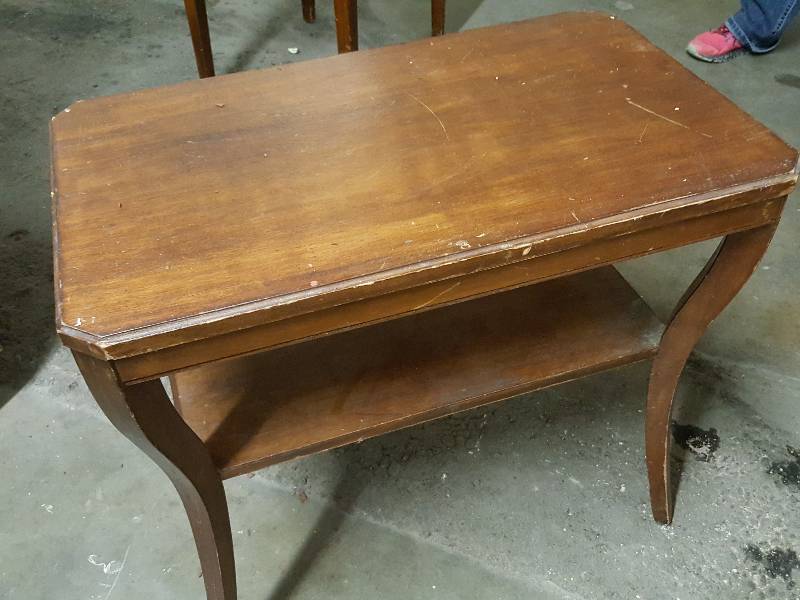lot 1039 image: Antique wood side table with lower shelf