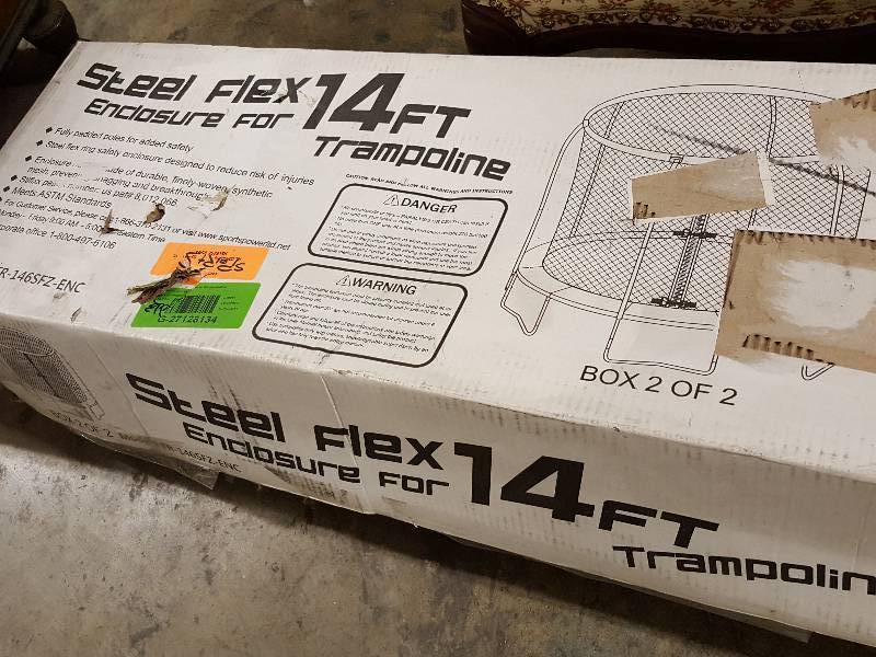 lot 1068 image: All new, in the box and complete 14 foot trampoline enclosure with all hardware.  Trampoline is not included