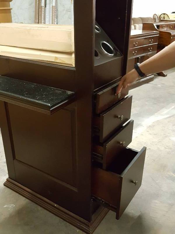 lot 1073 image: Beauty shop hair dresser 2 operator station with mirrors, hot tool and both sides of drawers plus equipment storage