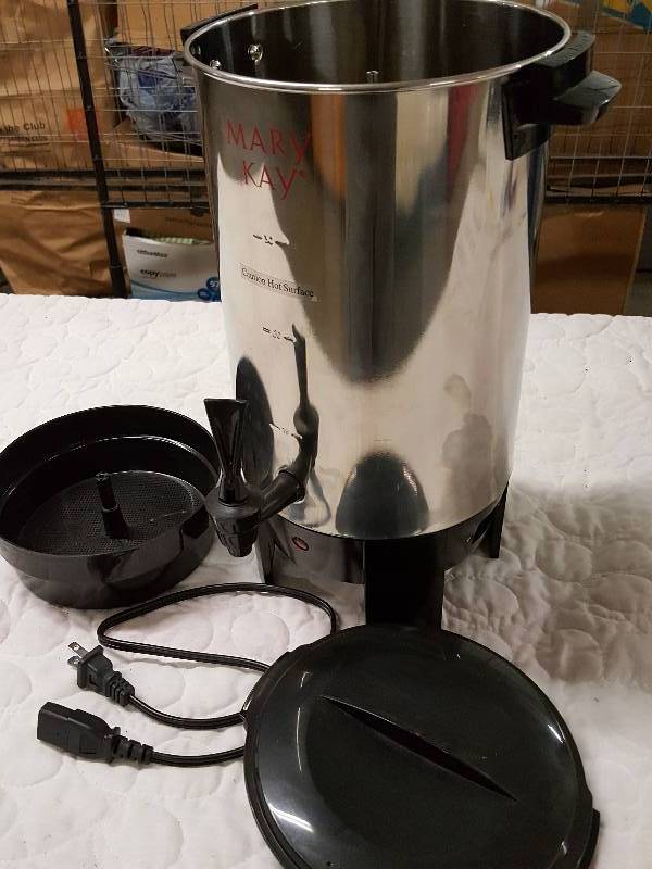 lot 1108 image: I see no stains in or on this Mary Kay promotional coffee pot.  Guessing 15-20 cup