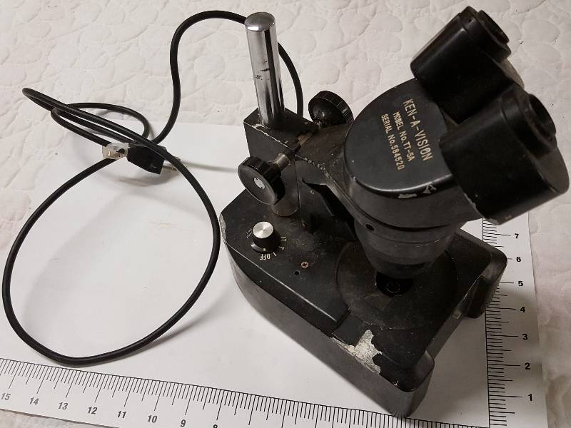 lot 1111 image: Again this is no toy.  Its the real deal Dale Ken-A-Vision microscope.  Ill bet its designed for a specific application.  Very heavy microscope