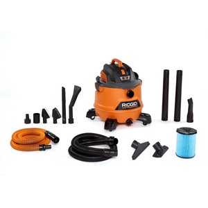 lot 24343 image: RIDGID 14 Gal. 6.0-Peak HP NXT WetDry Shop Vacuum with Fine Dust Filter, Hose, Accessories and Premium Car Cleaning Kit, OrangesPeaches