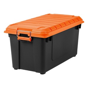 lot 24369 image: IRIS USA 82 Quart WEATHERTIGHT Storage Box Store-It-All Utility Tote OrangeBlack Retail $44.99