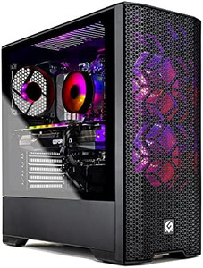 lot 100 image: SkyTech Blaze 3.0 Gaming PC Desktop �� AMD Ryzen 5 3600 3.6GHz, RTX 3060 Ti 8G GDDR6, 1TB NVMe, 16G DDR4 3000, 600W Gold PSU, AC Wi-Fi, Windows 10 Home 64-bit, Black - retails for $1650, broken glass, sold as is