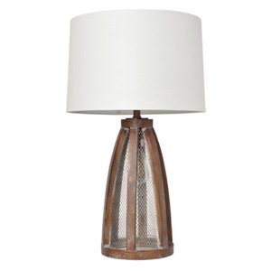 lot 50927 image: Elegant Designs Vintage Farmhouse Wood and Netted 2 Light Table Lamp