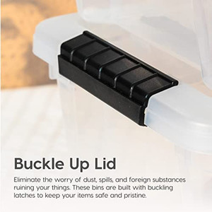 lot 50936 image: IRIS USA 53 Qt. Plastic Storage Bin Tote Organizing Container with Durable Lid and Secure Latching Buckles, Stackable and Nestable, 3 Pack, clear with Black Buckle