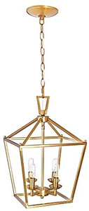 lot 50951 image: MOTINI 4-Light Gold Lantern Pendant Light in Burnished Brass Finish Metal Geometric Fixture Light for Kitchen Island Cage Chandelier with Adjustable Chain Hang Lighting for Dining Room Foyer