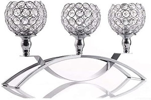 lot 50977 image: VINCIGANT 3 Arms Crystal Candle Holders & Silver Crystal Candle Holders Centerpiece Set of 2,Table Candelabras,Buffet Cabinet Candelabra Ornaments Table Centerpieces for Wedding Dinning Room,��Gifts Boxed��, Silver Christmas Decorations