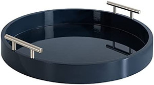 lot 50981 image: Kate And Laurel Lipton Modern Round Tray, 15.5 Diameter, Navy and Silver, Decorative Accent Tray for Storage and Display