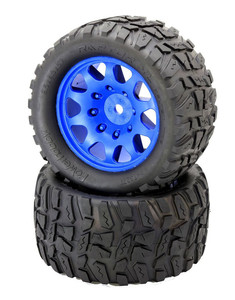 lot 51501 image: Power Hobby - Raptor XL Belted Tires  Viper Wheels (2) Traxxas X-Maxx 8S-Blue