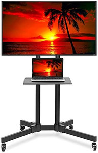 lot 51505 image: Mount Factory Rolling TV Stand Mobile TV Cart for 32-65 inch Plasma Screen, LED, LCD, OLED, Curved TVs - Universal Mount with Wheels