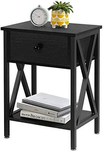 lot 51508 image: VECELO Versatile Nightstands X-Design Side End Table Night Stand Storage Shelf with Bin Drawer for Living Room Bedroom,Black