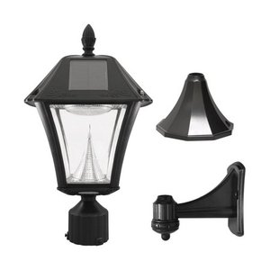 lot 51884 image: Gama Sonic Baytown II Solar Light in Bright White- WallPier 3 Inch Fitter Mounts - Black Finish