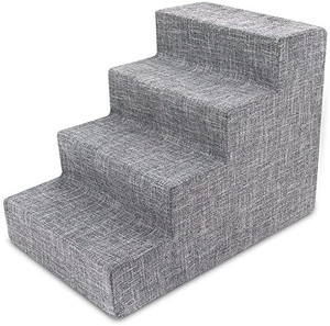 lot 52370 image: Best Pet Supplies Pet Steps and Stairs with CertiPUR-US Certified Foam for Dogs and Cats - Ash Gray Linen, 3-Step (H 13.5)