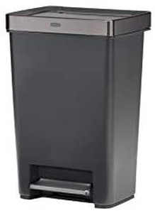 lot 52857 image: Rubbermaid Premier Series IV Step-On Trash Can for Home and Kitchen, with Stainless Steel Lid, 12.4 Gallon, Charcoal