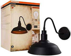 lot 52886 image: SYLVANIA Easton Sconce Vintage Light Fixture, Flush Mount, 60W A19 Filament LED Bulb Included, Dimmable, Black Finish (60062)
