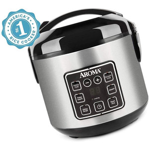 lot 52887 image: 2-8-Cups Digital Cool-Touch Rice Grain Cooker and Food Steamer, Silver, Stainless, 8 Cup dented