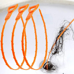 lot 52890 image: 3 Pack 19.6 Inch Drain Snake Hair Drain Clog Remover Cleaning Tool,Orange,PP with good toughness